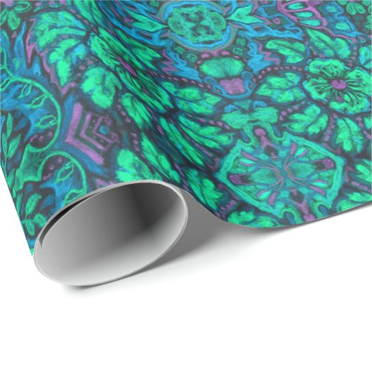 Garden Magic Flowers Bohemian Arabesque Mint Green Cadeaupapier (Rol Hoek)
