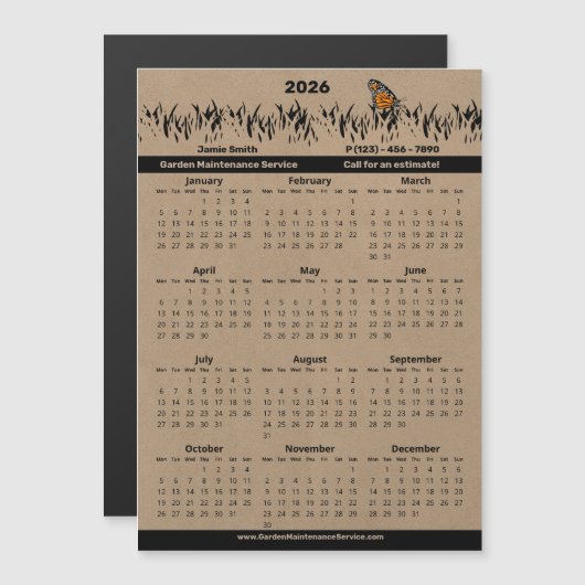 Garden Maintenance Service Magnetic 2026 Calendar (Voorkant / Achterkant)