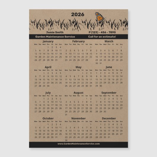 Garden Maintenance Service Magnetic 2026 Calendar (Voorkant)