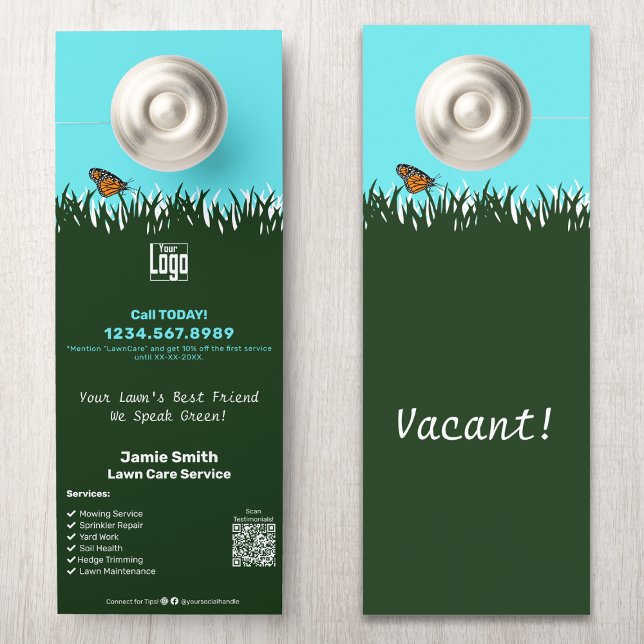 Garden Maintenance Service Promotionele Aangepaste Deurhanger (Garden Maintenance Service Promotional Custom Door Hanger, Call to Action, QR code, Social Connect)
