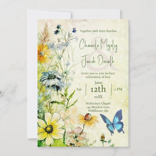 Garden Meadow Boho Wildflower Wedding Kaart (Voorkant)