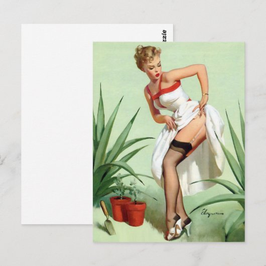 Garden Mishap Pin Up Briefkaart (Voorkant / Achterkant)