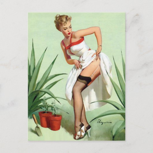 Garden Mishap Pin Up Briefkaart (Voorkant)