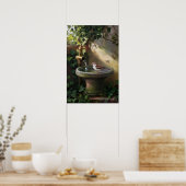 Garden Oasis: The Sparrow at the Fountain Poster (Keuken)