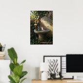 Garden Oasis: The Sparrow at the Fountain Poster (Thuiskantoor)
