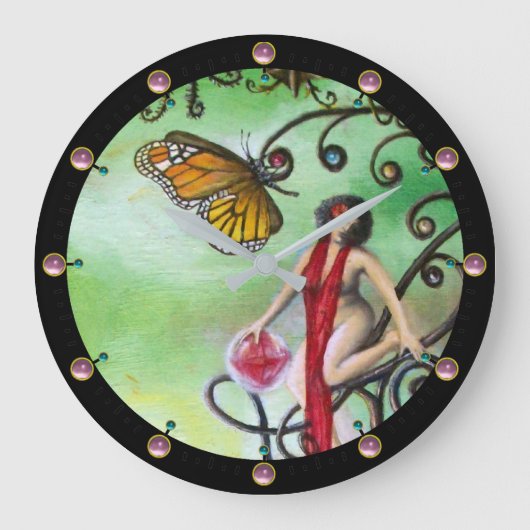 GARDEN OF MELISSA Magic Butterfly and Lady in Red Grote Klok (Voorkant)