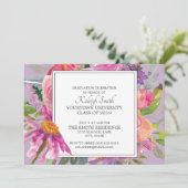 Garden Paars Pink Floral Afstudeerder Party Kaart (Staand voorkant)