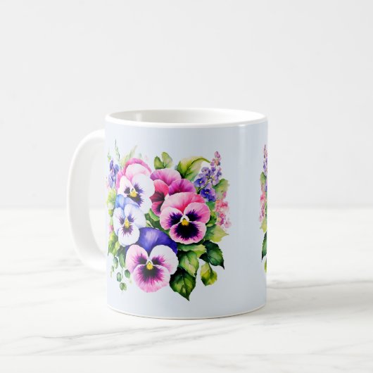 Garden Pansy Flower Coffee Mok 11 oz Waterverf (Voorkant links)