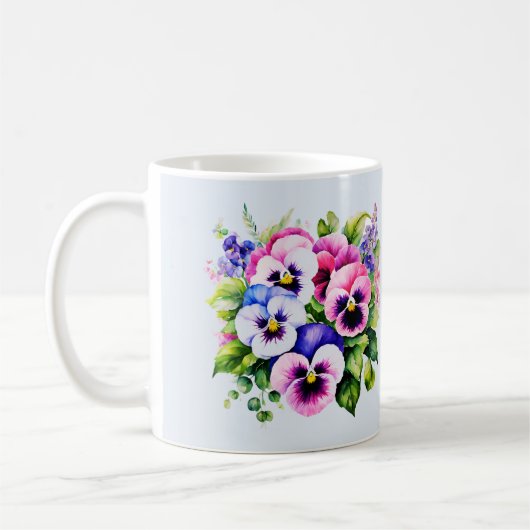 Garden Pansy Flower Coffee Mok 11 oz Waterverf (Links)