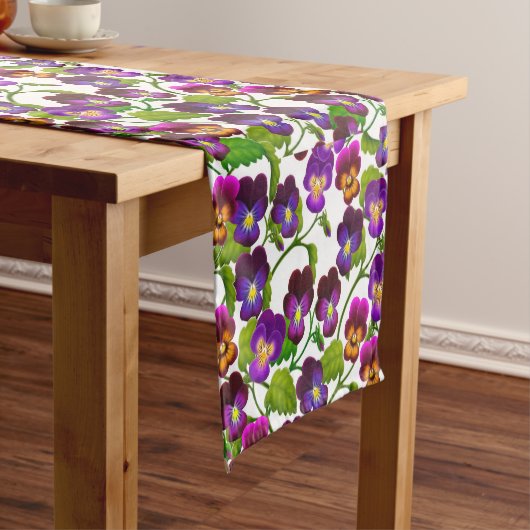Garden Pansy Flowers Table Runner Korte Tafelloper (Voorbeeld)