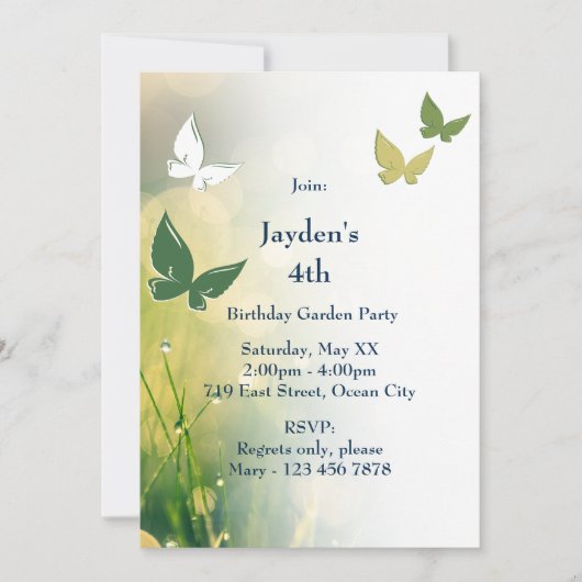 Garden Party 4th Birthday Invitation Kaart (Voorkant)