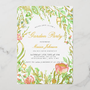  Garden Party Birthday Invitation Gold Folie Uitnodiging