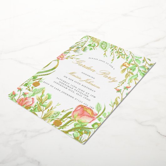  Garden Party Birthday Invitation Gold Folie Uitnodiging (Gedraaid)