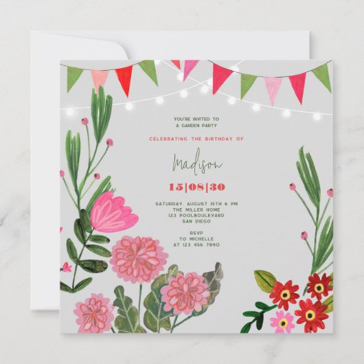 Garden Party Birthday Kaart (Achterkant)