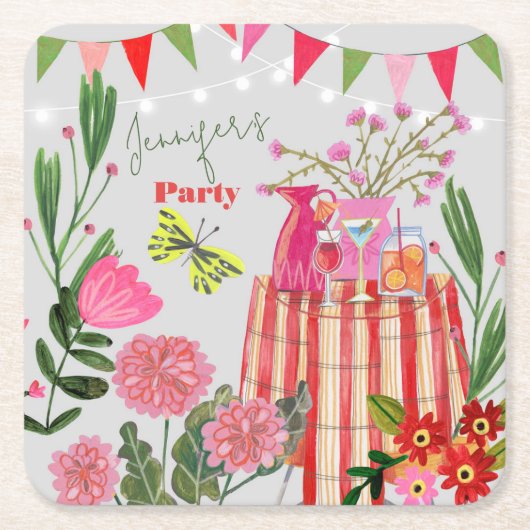 Garden Party Birthday Kartonnen Onderzetters (Voorkant)