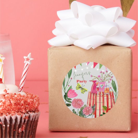 Garden Party Birthday Ronde Sticker (Feest)