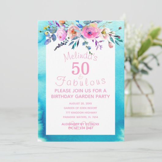 Garden Party Custom 50 and Fabulous 50th Birthday Kaart (Staand voorkant)