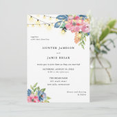 Garden Party, Flowers and Twinkle Lights Wedding Kaart (Staand voorkant)