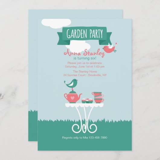 Garden Party-instellingsuitnodiging Kaart (Voorkant / Achterkant)