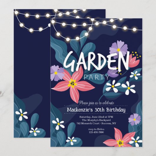 Garden Party Night Invitation Kaart (Voorkant / Achterkant)
