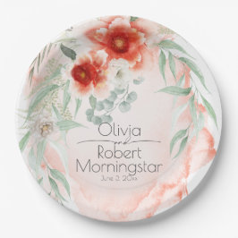 Garden Party Waterverf Koral Flowers Papieren Bordje