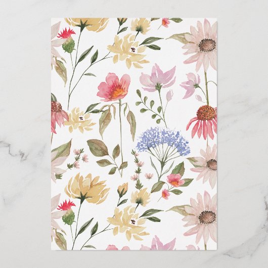 Garden Party Waterverf Wilde bloemen Birthday Folie Uitnodiging (Achterkant)