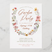 Garden Party Waterverf Wilde bloemen Birthday Folie Uitnodiging (Voorkant)