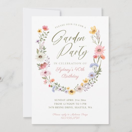 Garden Party Waterverf Wilde bloemen Birthday Kaart (Voorkant)