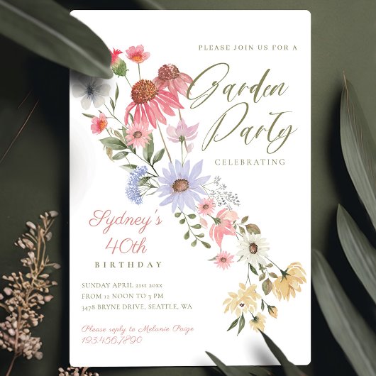 Garden Party Waterverf Wilde bloemen Birthday Kaart