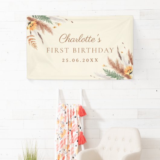 Garden Party Wildflower Bloemen 1e verjaardag Spandoek (Insitu)