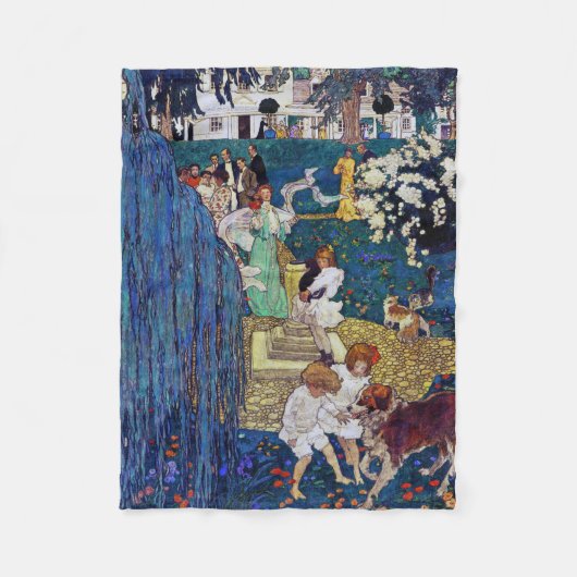 Garden Party with Dog & Cat, Jessie Willcox Smith Fleece Deken (Voorkant)