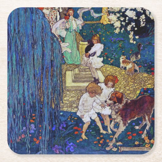 Garden Party with Dog & Cat, Jessie Willcox Smith Kartonnen Onderzetters (Voorkant)