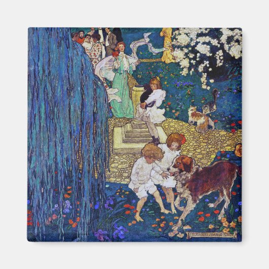 Garden Party with Dog & Cat, Jessie Willcox Smith Magneet (Voorkant)