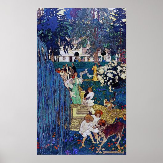 Garden Party with Dog & Cat, Jessie Willcox Smith Poster (Voorkant)