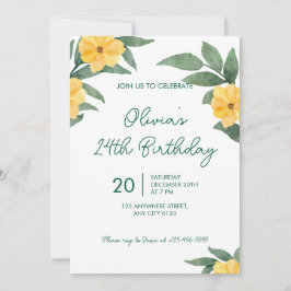 Garden Party Yellow Floral Birthday Invitation Kaart