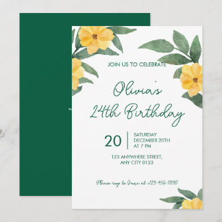 Garden Party Yellow Floral Birthday Invitation Kaart