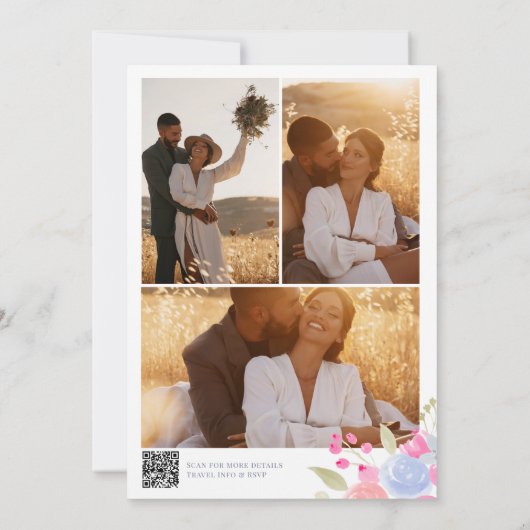 Garden pastel wilde bloemen foto's Qr code bruilof Kaart (Achterkant)