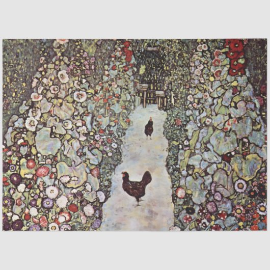 Garden Path, Rooster & Chickens by Gustav Klimt Tissuepapier (Voorkant)