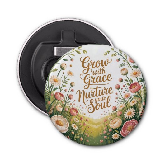 Garden Path Scene Groeien met Grace Quote Button Flesopener (Voorkant)
