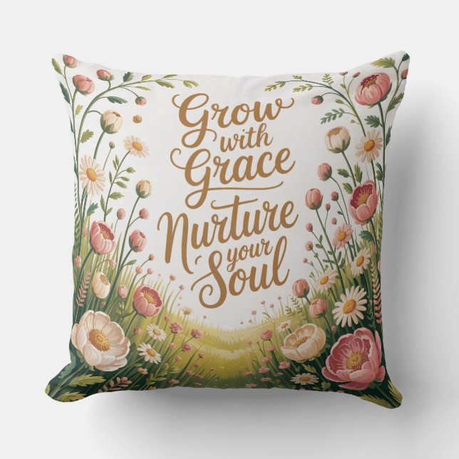 Garden Path Scene Groeien met Grace Quote Kussen (Voorkant)