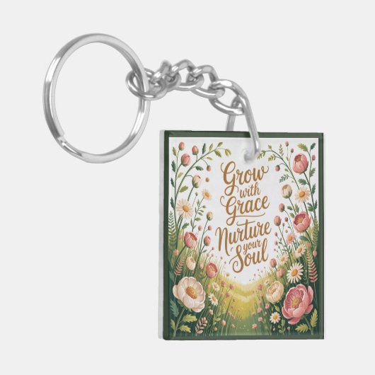 Garden Path Scene Groeien met Grace Quote Sleutelhanger (Voorkant Links)