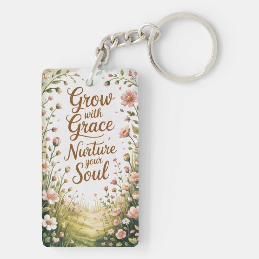 Garden Path Scene Groeien met Grace Quote Sleutelhanger (achterkant)