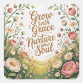 Garden Path Scene Groeien met Grace Quote Vierkante Sticker (Voorkant)
