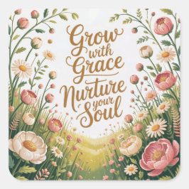 Garden Path Scene Groeien met Grace Quote Vierkante Sticker