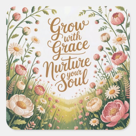 Garden Path Scene Groeien met Grace Quote Vierkante Sticker (Voorkant)