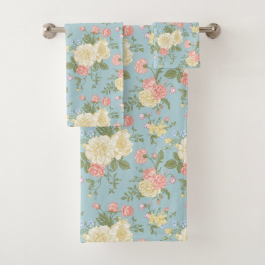 Garden Peony Floral Pattern Bad Handdoek (Insitu)