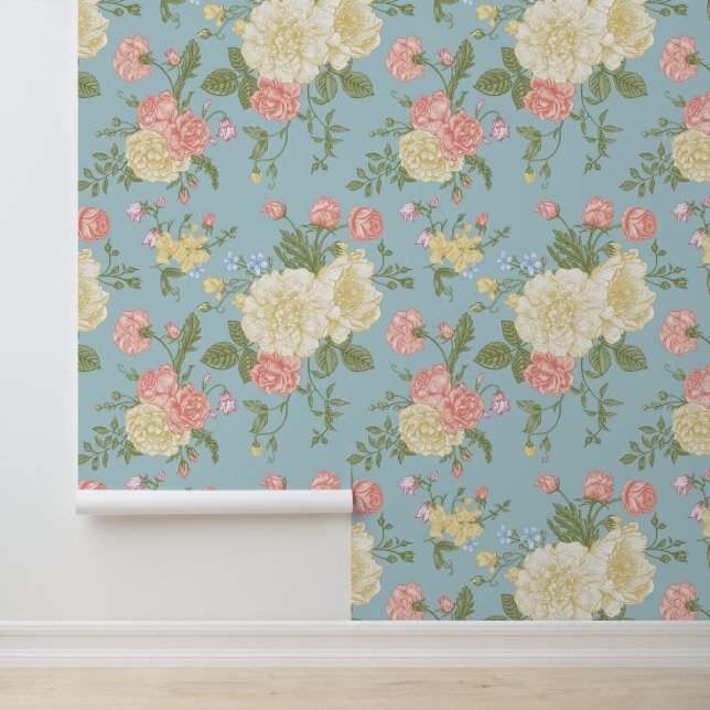 Garden Peony Floral Pattern Behang (Applicatie)