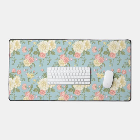 Garden Peony Floral Pattern Bureaumat (Keyboard & Muis)
