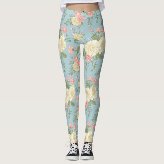 Garden Peony Floral Pattern Leggings (Voorkant)