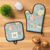 Garden Peony Floral Pattern Ovenwant & Pannenlap Set (Top down)
